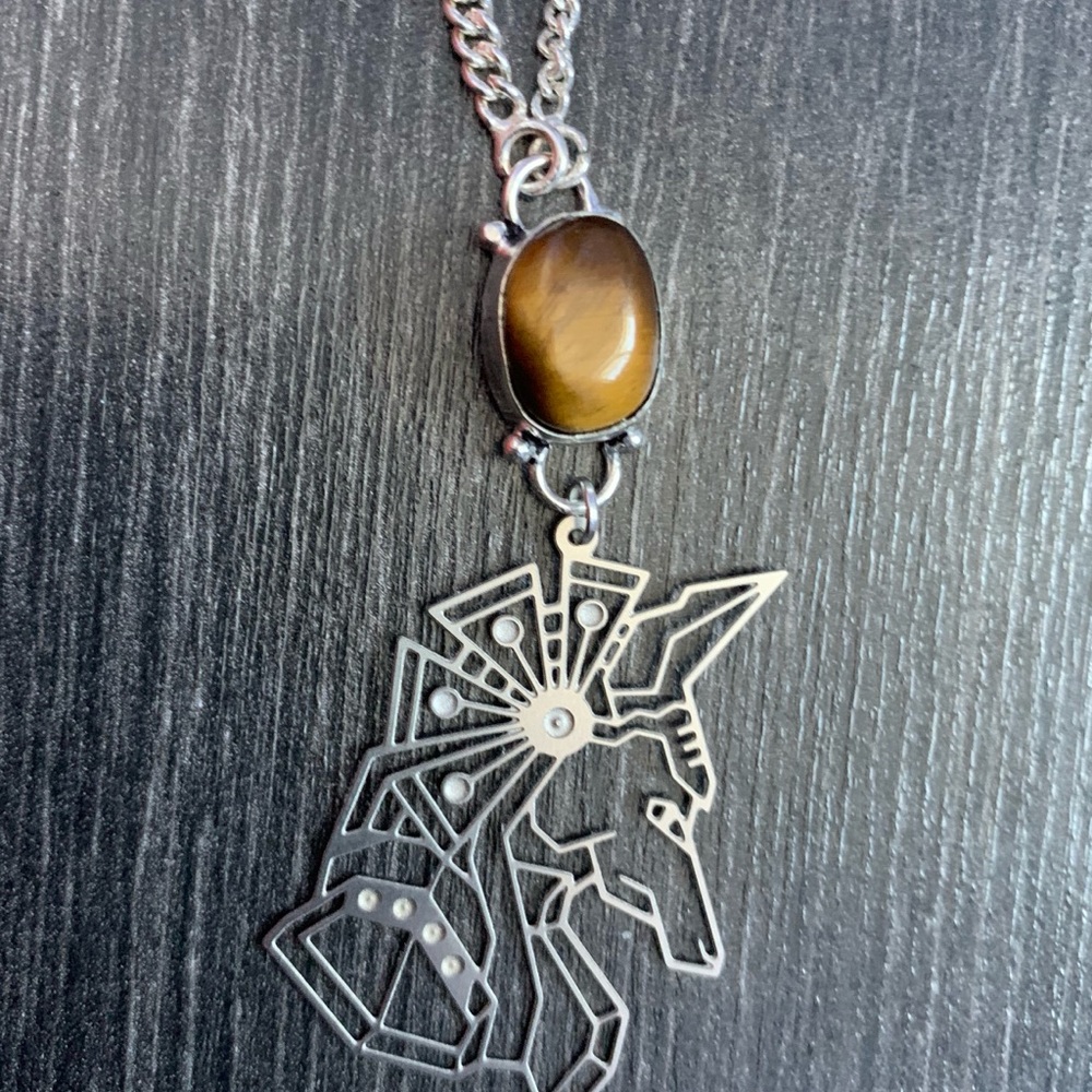 Egyptian God Anubis Stainless Steel Tigers Eye Choker Necklace, gothic Egypt